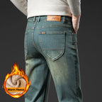 Hochwertige Winterjeans Herren Warme Fleece Verdickte Elastische Denim Hose Fashion Straight Elastische Retro Plüsch Samthose