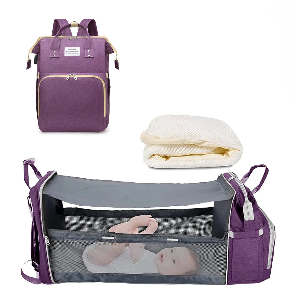 3-in-1-Wickeltaschen-Rucksack, faltbares Babybett, wasserdichte Reisetasche mit USB-Ladefunktion, Wickeltaschen-Rucksack mit Wickelbett, 3 Typen