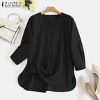 ZANZEA Mode Herbst Langarm Bluse Damen Weites Hemd Elegant Einfarbig OL Arbeitsplatten Lässig Locker Urlaub Arbeit Blusen Damen