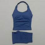 2-teiliges Sportset Damen Rückenloses Tanktop Hohe Taille Scrunch Nahtlose Shorts Fitnesskleidung Activewear Trainingssets Gym Anzug