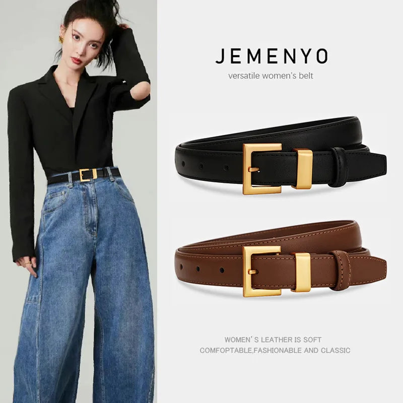 Ladies leather belt; cowhide versatile decoration for suit waist belt; retro simple high-end black ins style denim belt. Hauptbild