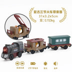 Hölzernes Elektroauto-Set Magnetischer Elektrozug mit kleiner Puppe Druckguss-Steckspielzeug-Set Kompatibel mit Eisenbahn-Holzschienenbahn