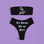 Gothic Bikini 2025 Damen Skelett Tube Top BH Triangel-Höschen Split Badeanzug Unterwäsche Y2K Bikinis Punk Bademode