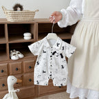0-2Y Sommer Baby Jungen Kleidung mit Hundemuster, Einreihig, Kleinkind Strampler, Kurzarm, Süßes Baby Jungen Outfit