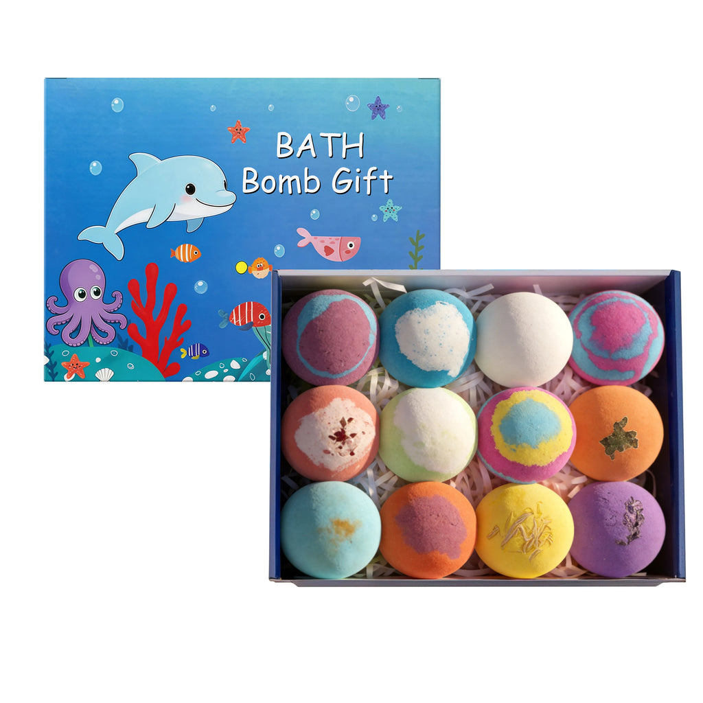 12er Badekugeln Set mit Überraschungsspielzeug, ätherischen Ölen, feuchtigkeitsspendender Hautpflege, Badespaß, sensorisches Spielzeug Geschenk für Jungen & Mädchen