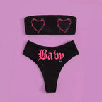 Gothic Bikini 2025 Damen Skelett Tube Top BH Triangel-Höschen Split Badeanzug Unterwäsche Y2K Bikinis Punk Bademode