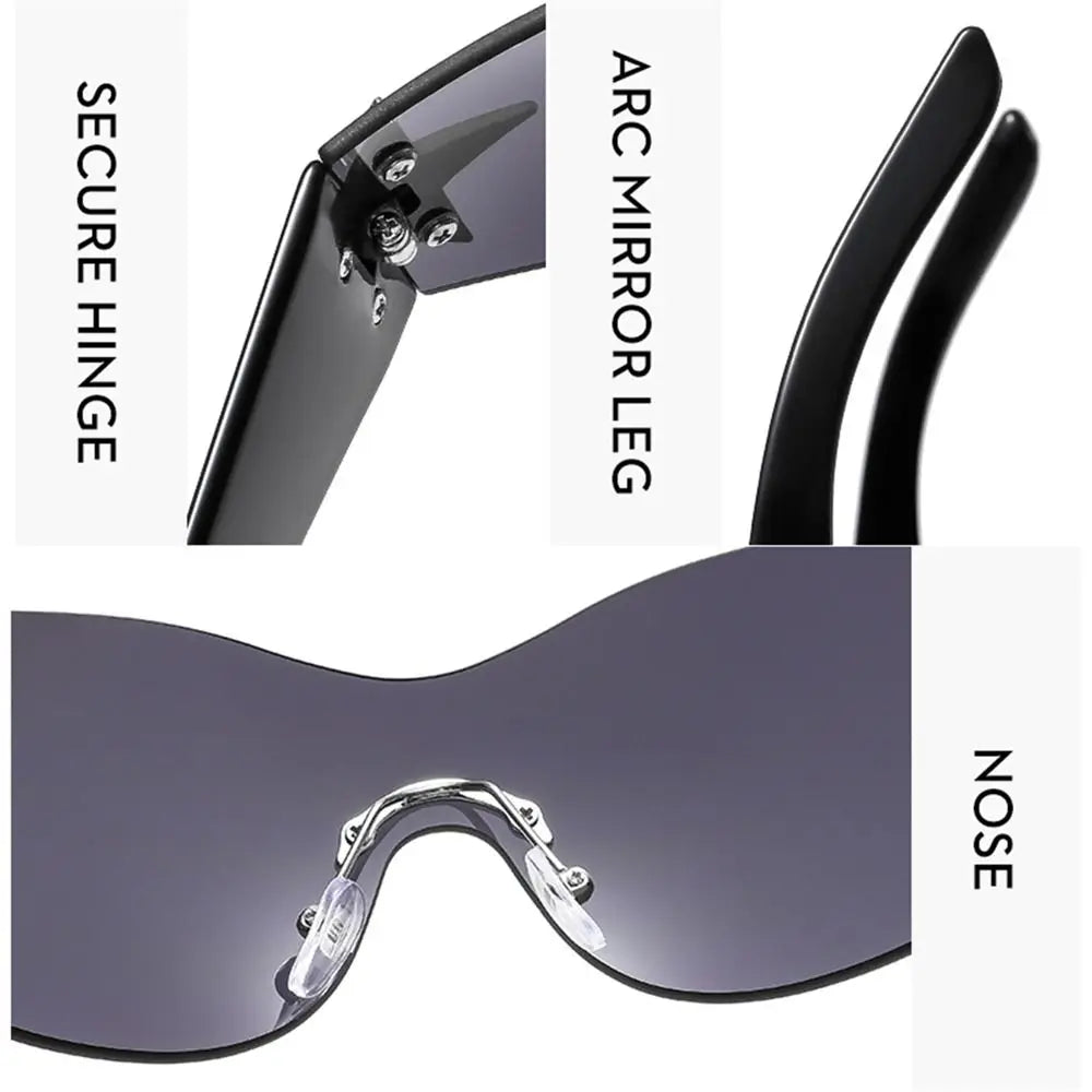 Neue Y2K Randlose Punk-Sonnenbrille Goggle Damen Herren Luxusmarke Wrap Around Sonnenbrille Fünf Sterne Eyewear Sport One Piece Shades