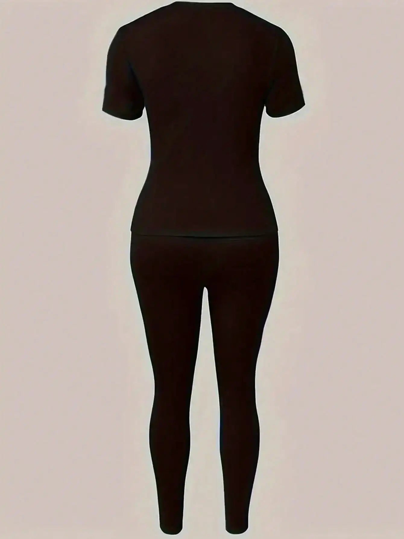 Zweiteiliges Set für Damen mit Paris-Druck, lässiges kurzärmliges T-Shirt mit Rundhalsausschnitt und enge Hose, langes Hosen-Set, Kollektion 2026