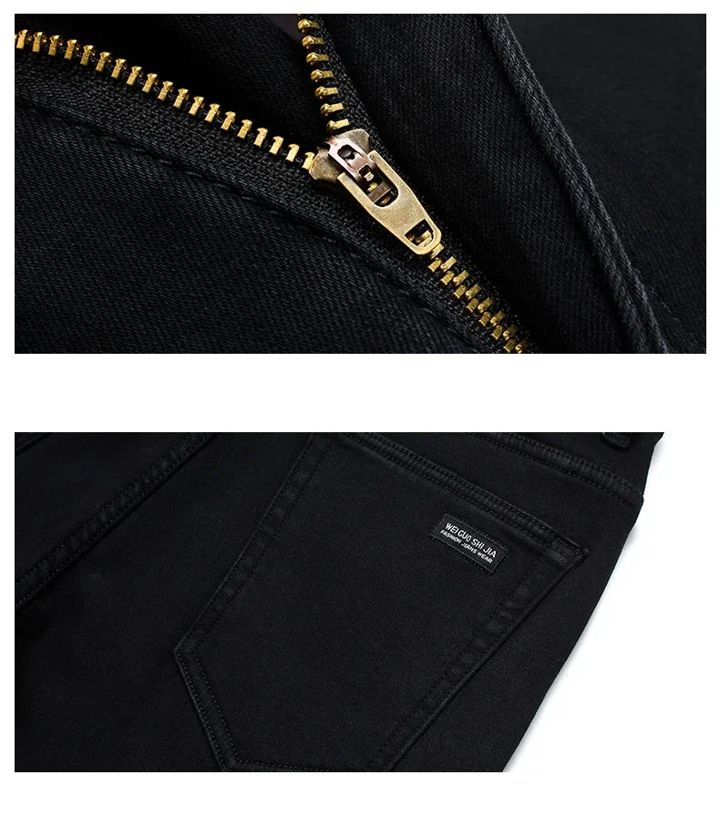 Frühling Herbst Herren Klassische Modemarke Jeans Homme Mann Weiche Stretch Schwarze Biker Maskulino Denim Hose Herrenhosen Overalls