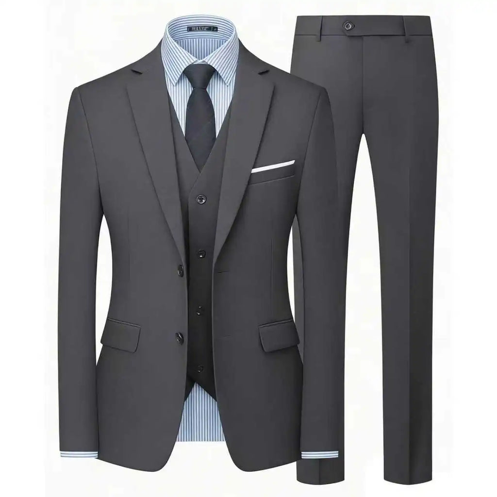 Eleganter Herrenanzug 3-teilig Mode Revers Einreihig Bräutigam Hochzeit Slim Fit Freizeitversion Business Anzug für Herren