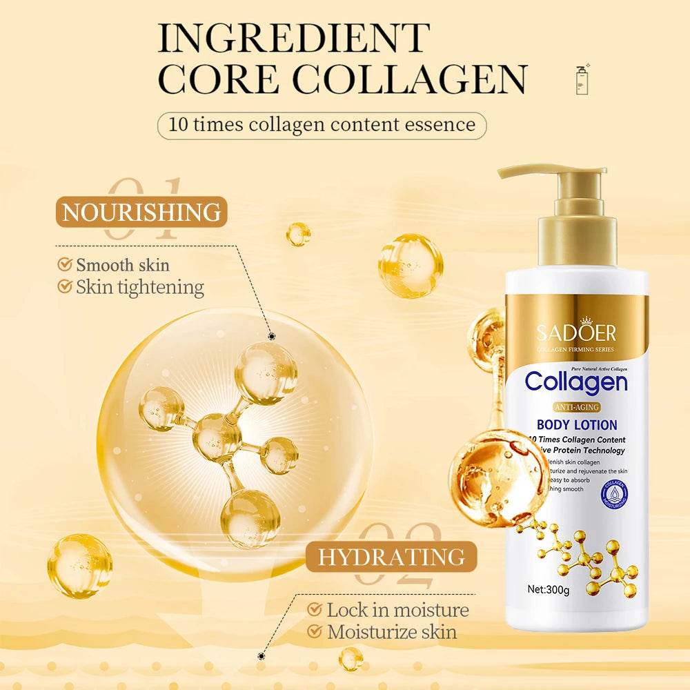 Kollagen Körperlotion zur Straffung & Hydratation – Intensive Feuchtigkeitspflege Anti-Aging-Haut für trockene, schlaffe Haut, Pflege 300g/Stück
