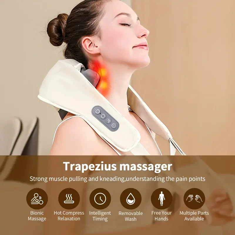 Nacken-Schulter-Massage-Schal Entspannungsgerät Halswirbelsäule Muskel Beheizter Trapezius-Massager Pressen Kneten Aufladen