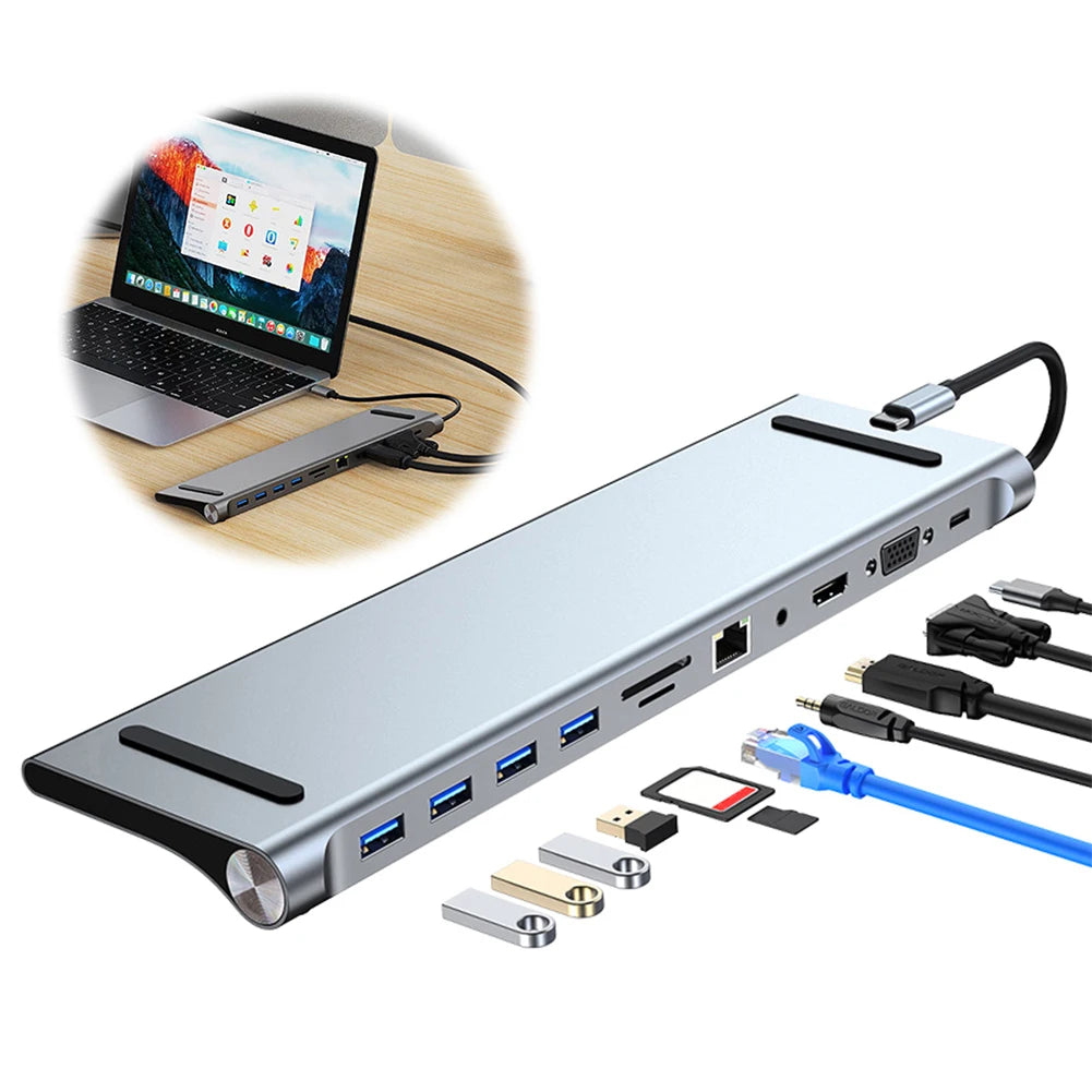 11-in-1 USB C Dockingstation mit 4K HDMI-kompatibel VGA Ethernet USB C Dock 100W PD SD/TF Audio Typ C Hub 1* USB 3.0 3*USB2.0