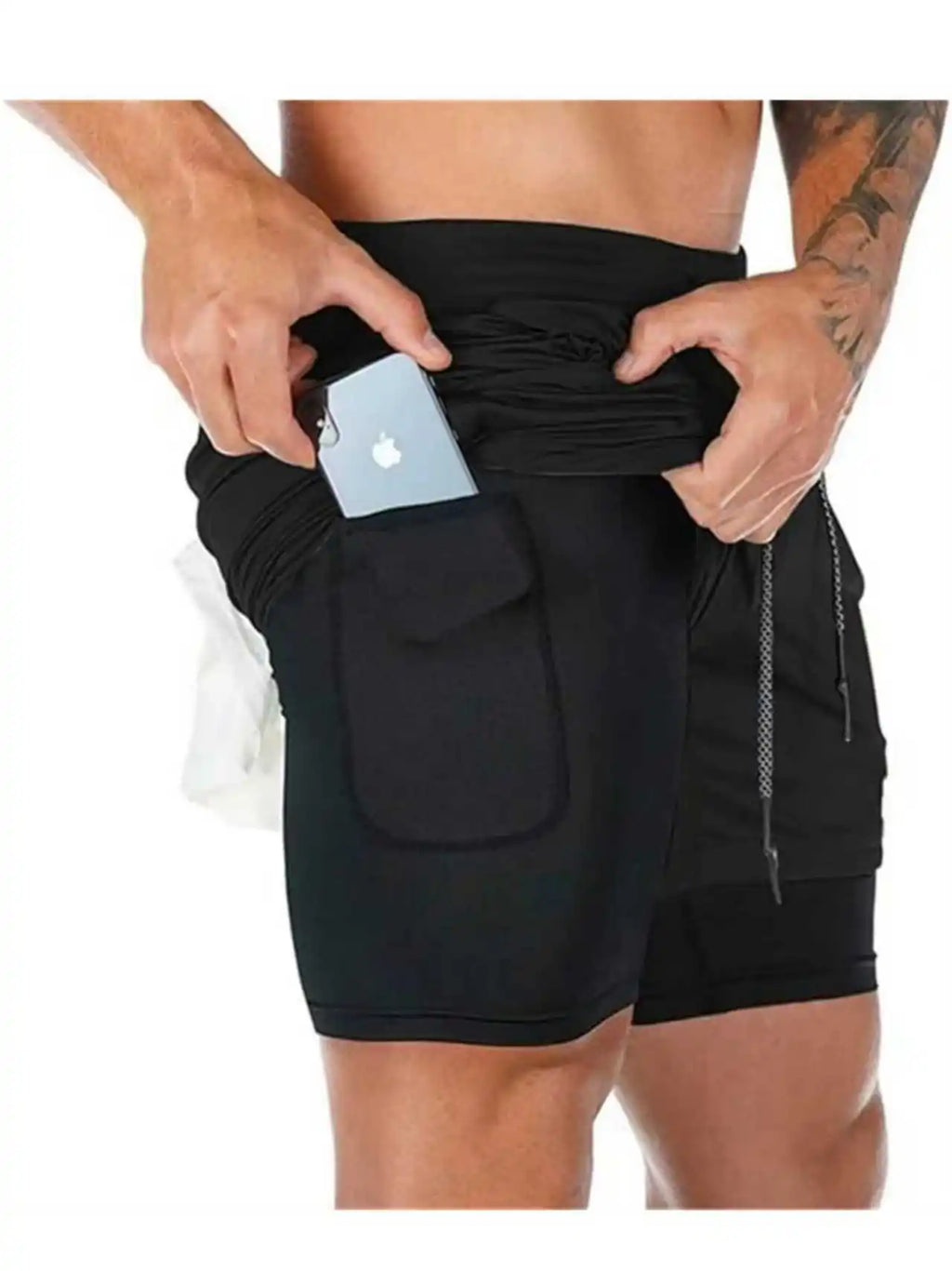 Laufshorts Herren Fitnessstudio Training 2-in-1 Sport Kompression Mode Schnelltrocknend Workout Harajuku Jogging Doppellagig Sommer