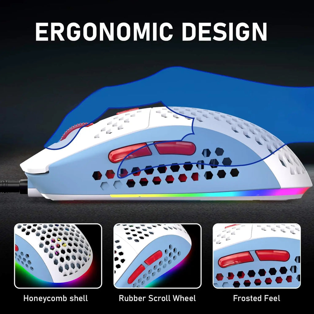 65 % kabelgebundenes mechanisches Gaming-Tastatur- und Maus-Combo, Mini-Tastatur mit 68 Tasten, RGB-Hintergrundbeleuchtung, leichte optische RGB-Wabenmaus