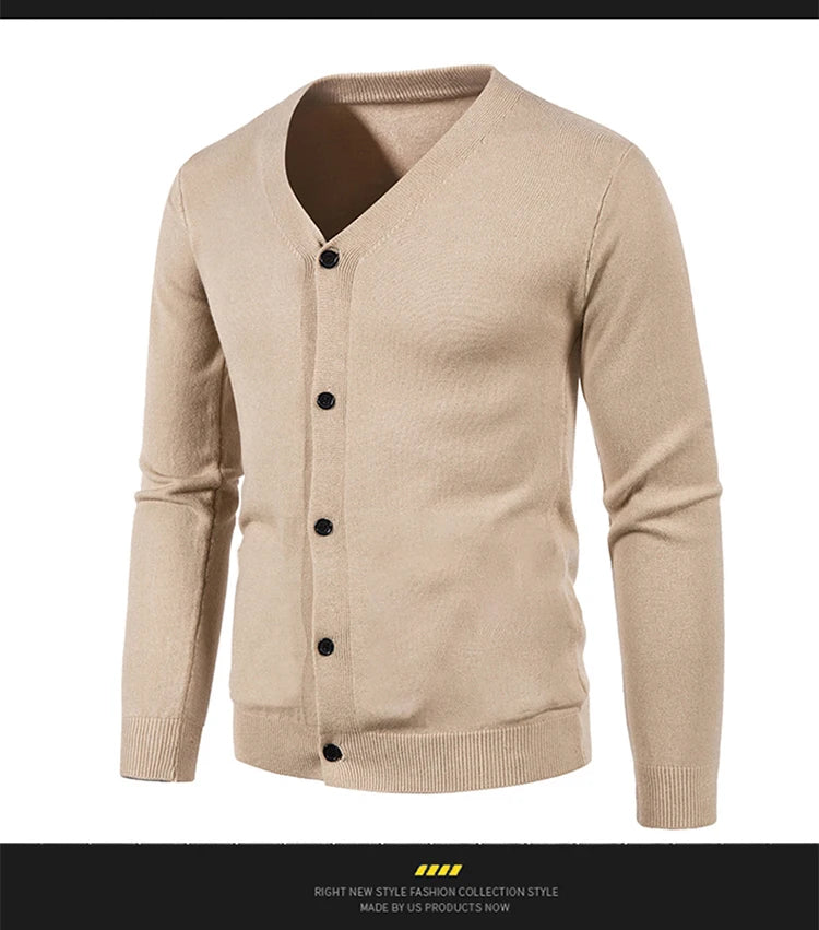 2024 M-5XL Herbst Herren Strickjacke Dünner V-Ausschnitt Basic Elastisch Slim Fit Dünner Pullover Einfarbig Freizeit Vielseitige Jacke