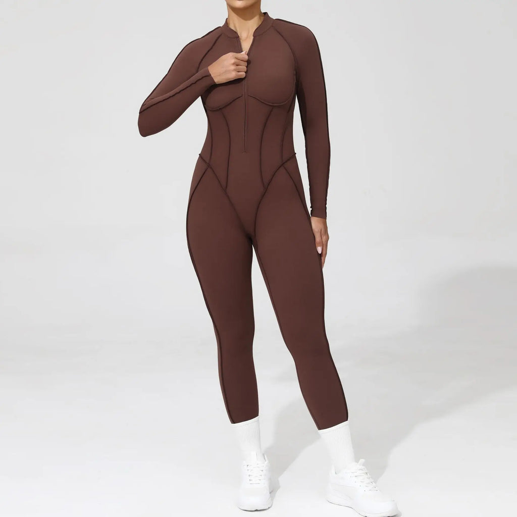 Damen-Trainingsanzug Fitness-Workout Sportkleidung Outfit Reißverschluss-Jumpsuit Yoga Fitness Overall Set Offene Rücken Bodysuits Anzug für Damen