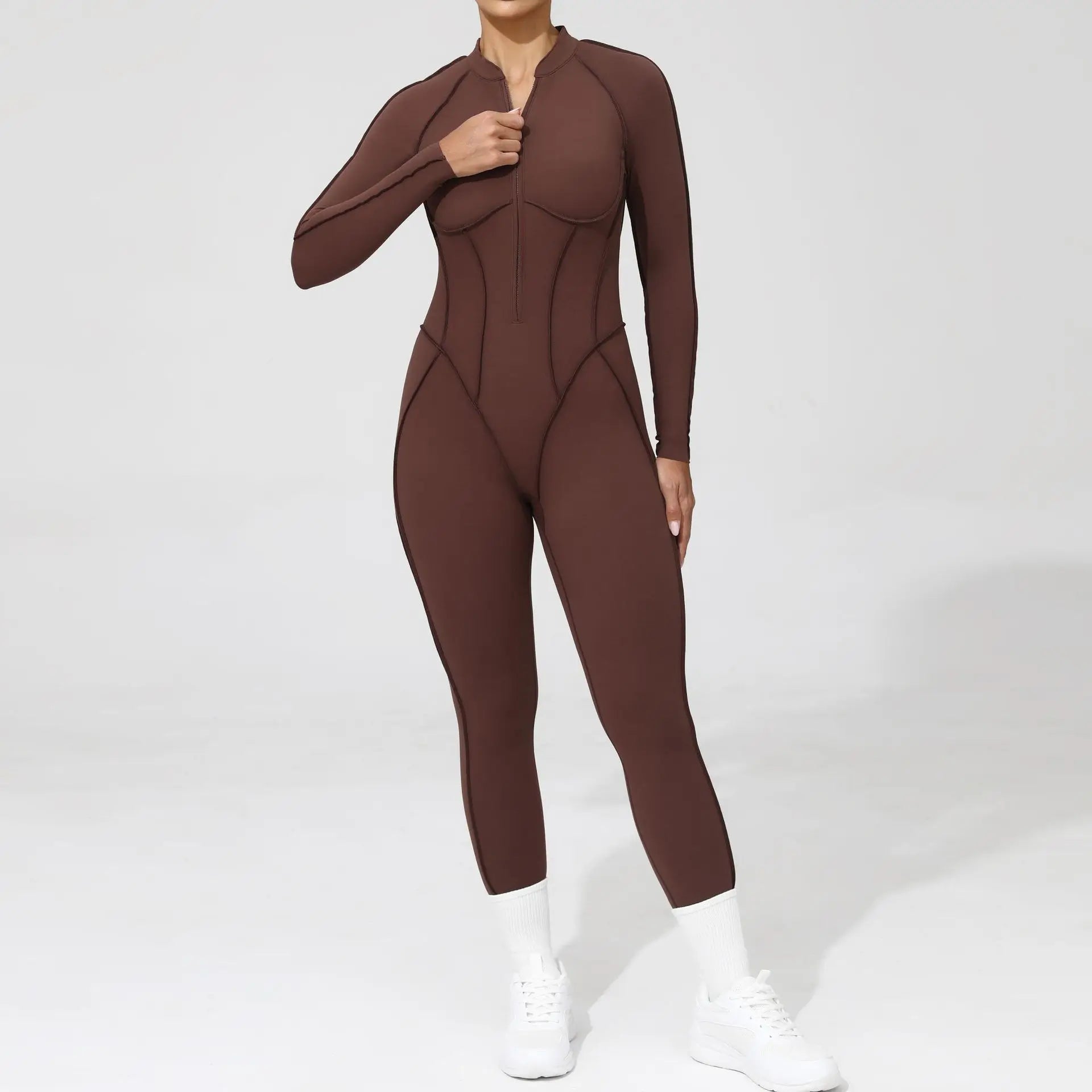 Damen-Trainingsanzug Fitness-Workout Sportkleidung Outfit Reißverschluss-Jumpsuit Yoga Fitness Overall Set Offene Rücken Bodysuits Anzug für Damen