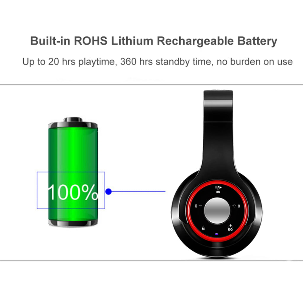 Bunter Stereo-Audio-MP3-Bluetooth-Kopfhörer, kabellos, mit SD-Kartenunterstützung und Mikrofon, 20 Stunden Wiedergabe
