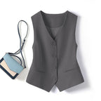 Frühling Sommer Koreanische Mode Weste 2025 Neue Damen Kurze Mode V-Ausschnitt Ärmellose Freizeit Blazer Weste Mäntel Weibliche Oberteile