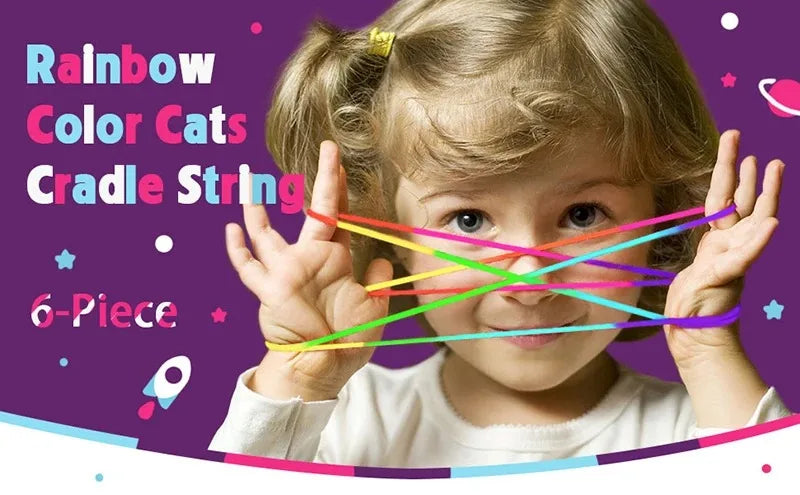 Regenbogen Cats Cradle Schnur 1.6M/63 Zoll Lange Regenbogen Bunte Fingerschnur Chinesische Fingerspiele Spielzeug für Kinder