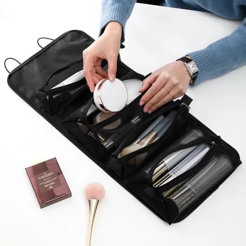 4-in-1 Kosmetiktasche für Damen, Reißverschluss, Netz, trennbare Kosmetiktasche, faltbare Nylon-Tasche, Seil-Make-up-Tasche, Kosmetyczka