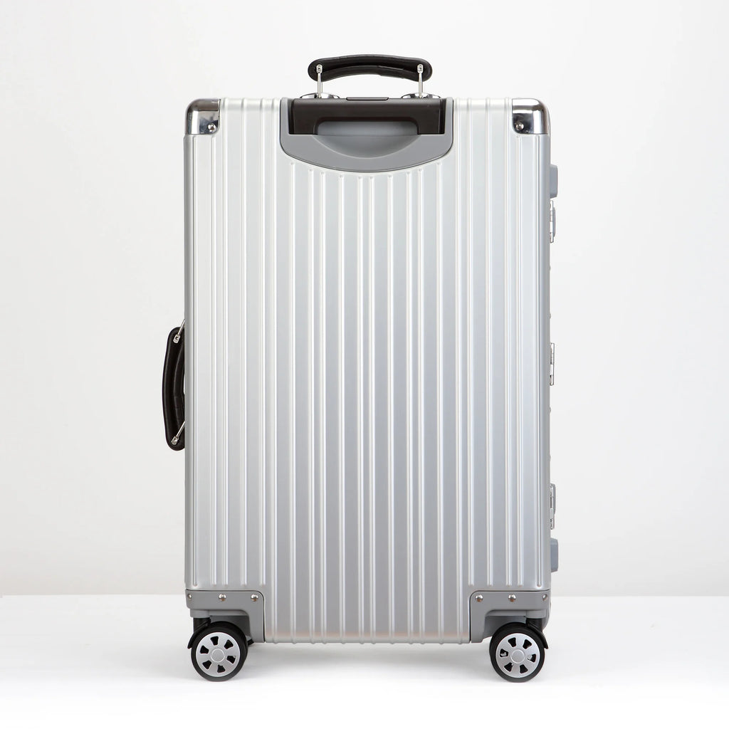 Hochwertiger Vintage-Koffer aus Aluminium-Magnesium-Legierung, 20/24/26/29 Zoll leichter Reise-Trolley mit Ledergriff