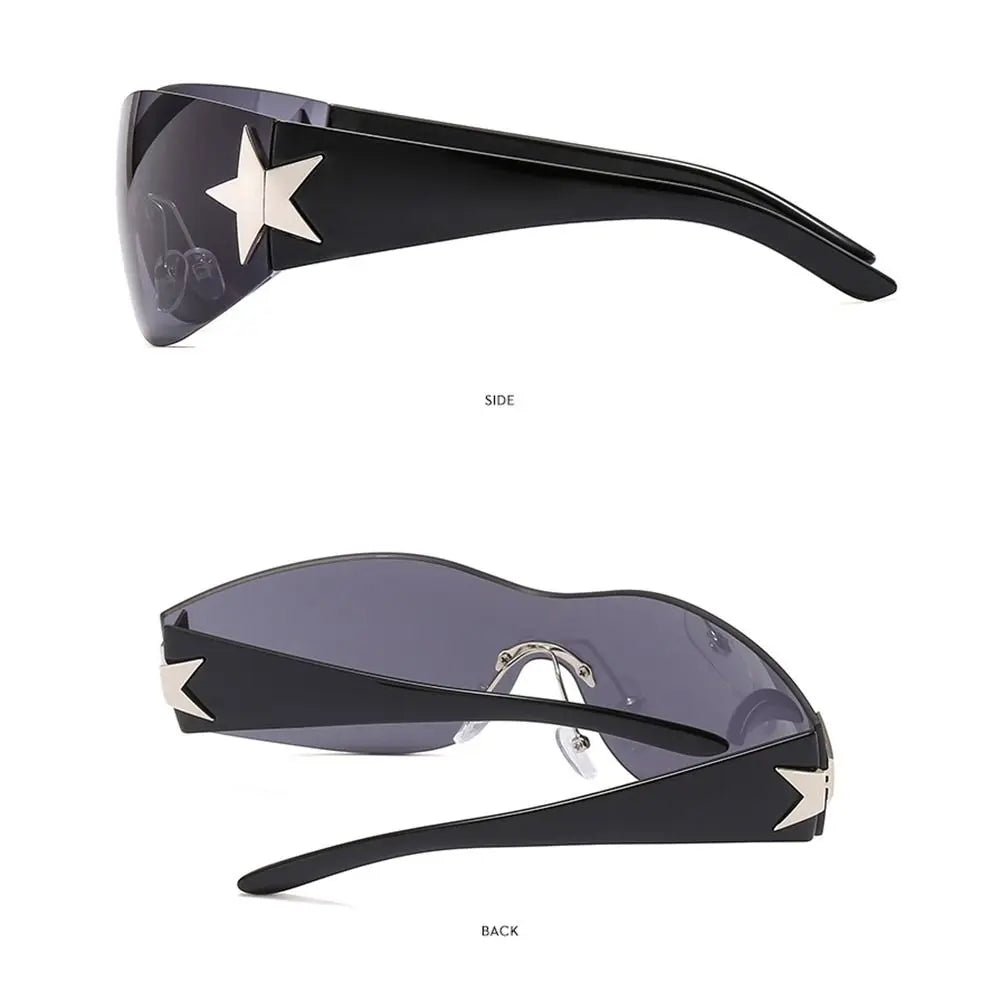 Neue Y2K Randlose Punk-Sonnenbrille Goggle Damen Herren Luxusmarke Wrap Around Sonnenbrille Fünf Sterne Eyewear Sport One Piece Shades