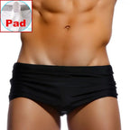 Sexy Mens Swimwear Solid Black Swim Boxer Briefs Bikini Brazilian Cut Surf Trunks Swimsuits Underwear Beach Sports Shorts