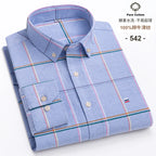100 % Baumwolle Oxford Herrenhemden Langarm Kariert Weich Regular Fit Festliches Hemd Tasche Sozial Bluse Herrenkleidung S-7XL