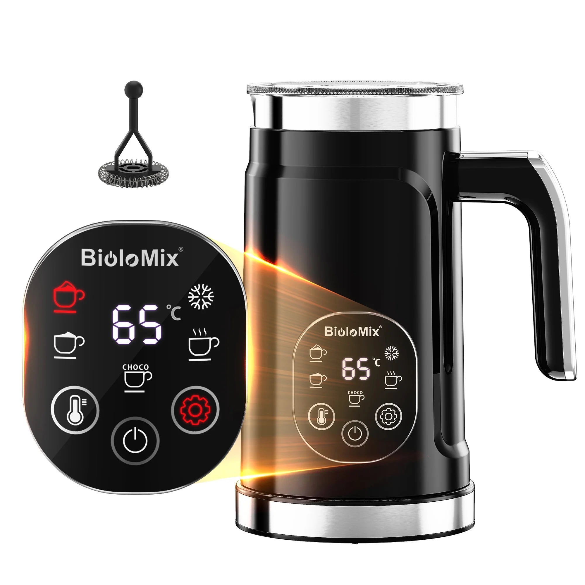 BioloMix 5-in-1 smarter Milchaufschäumer mit LED-Touch-Display, stilvoller Schaum für Kaffee & Lattes, Heiß- und Kaltschaumbereiter