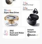 Baseus BC1 Ear-Clip-Ohrhörer Open-Ear Drahtlose Kopfhörer Bluetooth 6.0 Clip-On Sport-Kopfhörer 4 Mikrofone Super Bass IP55 Ohrstöpsel