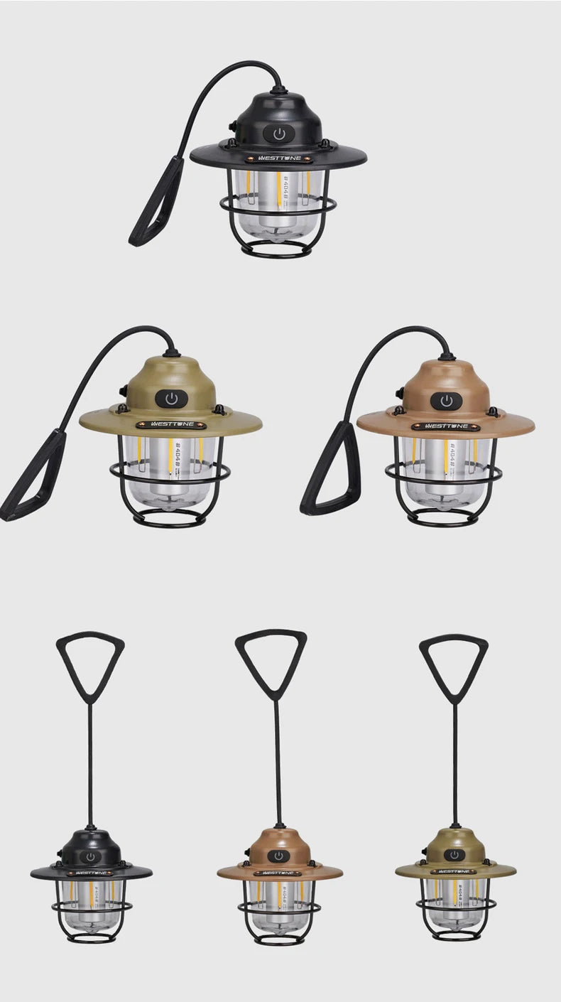 Tragbare Campinglaternen Retro Hängezeltlampe Wasserdichte Dimmbare Campinglampe 1200mAh für Wandern Angeln Notfalllaterne