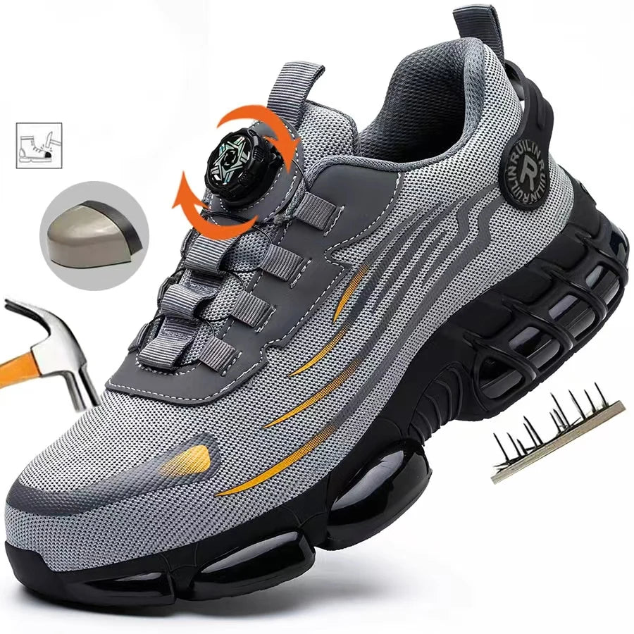 Herren Arbeitsschuhe Drehverschluss-Arbeitssneaker Schutzschuhe Industrie-Sicherheitsschuhe Durchtrittsicher Anti-Smash Stahlkappen-Schuhe
