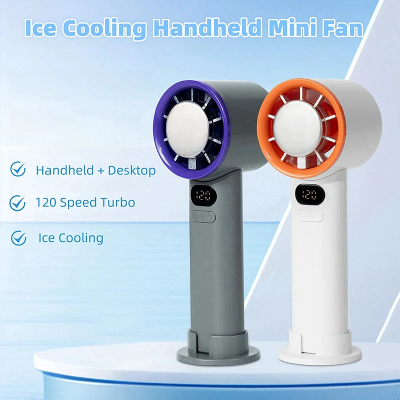 3000 mAh Handheld Mini-Ventilator Elektrischer Handventilator Eiskompresse Hochgeschwindigkeitskühlung USB wiederaufladbar Tragbares LED-Digitaldisplay