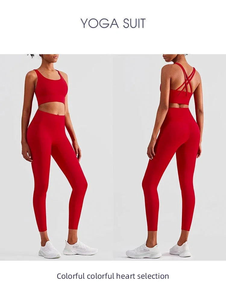2-teiliger Yoga-Anzug für Damen Trainingsanzug Sportkleidung Pilates Fitness-Anzug Gym Workout Push-up Kleidung Sport-BH Leggings-Anzug