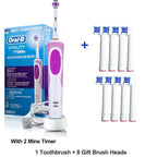 Oral B Elektrische Zahnbürste 2D Rotierende Vibrationsreinigung Ladezahnbürste Cross Action Borsten Mundpflege 4 Geschenk-Bürstenköpfe gratis