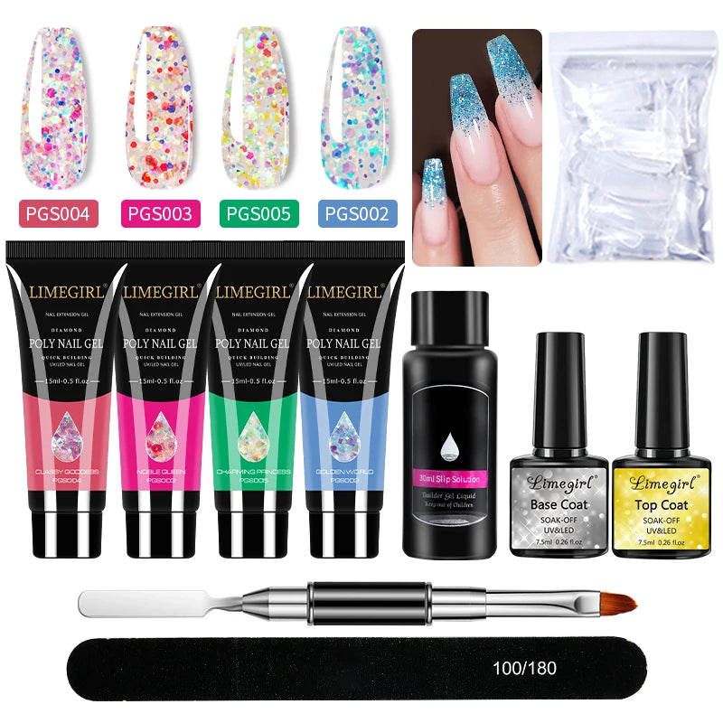 LIMEGIRL Nagelkunst-Set Poly-Nagelgel-Verlängerungs-Soak-Off-Gel-Set Nagelkunst-Acrylgel-Lack-Set für Anfänger Halbpermanentes Gel So