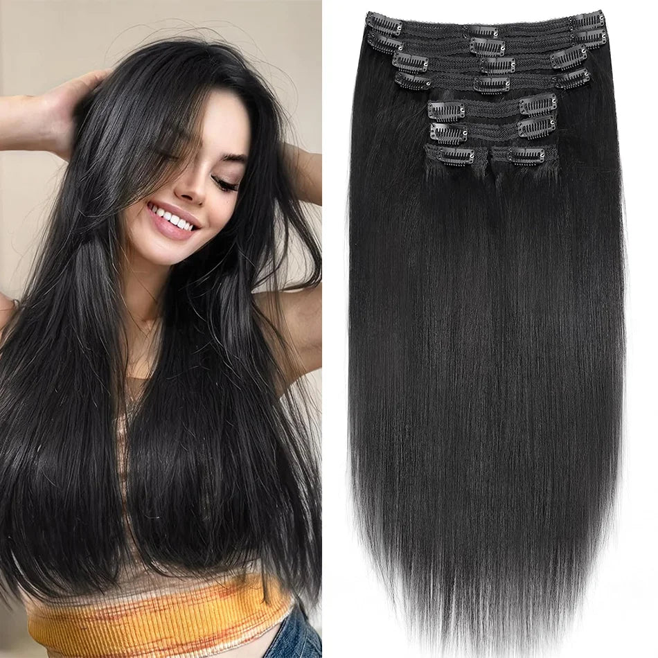 8 Stück Clip In Echthaar Extensions 100% Echthaar Clip In Natürliche Haarverlängerungen Glatte Haarteile 14-26 Zoll Remy Haar Hauptbild
