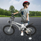16 Zoll Kinderfahrrad Carbonstahl Mountainbike mit Stützrädern & LED-Licht für 5-8 Jahre, Höhenverstellbar, 60kg