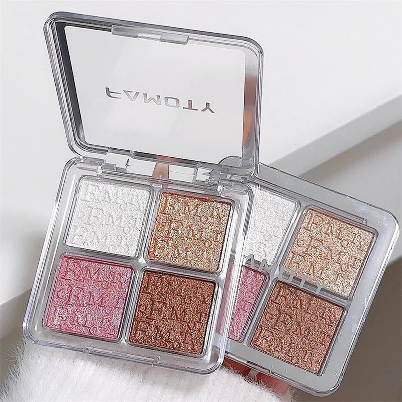 4 Farben Diamant Highlighter Puder Palette Glitzer Gesichtskontur Aufhellen Make-up Schimmer Ultrakonzentrierte Leuchtkraft Kosmetik