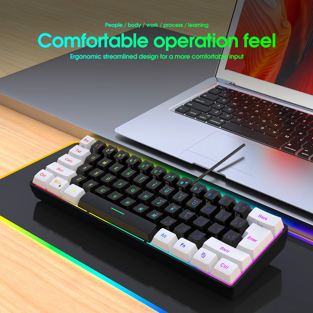 Neues kabelgebundenes 61-Tasten-Tastatur-Set in Weiß-Schwarz, RGB-Gaming-Maus, Büropaket, Tastatur-Maus-Kombinationen mit Hintergrundbeleuchtung für PUBG-Gamer