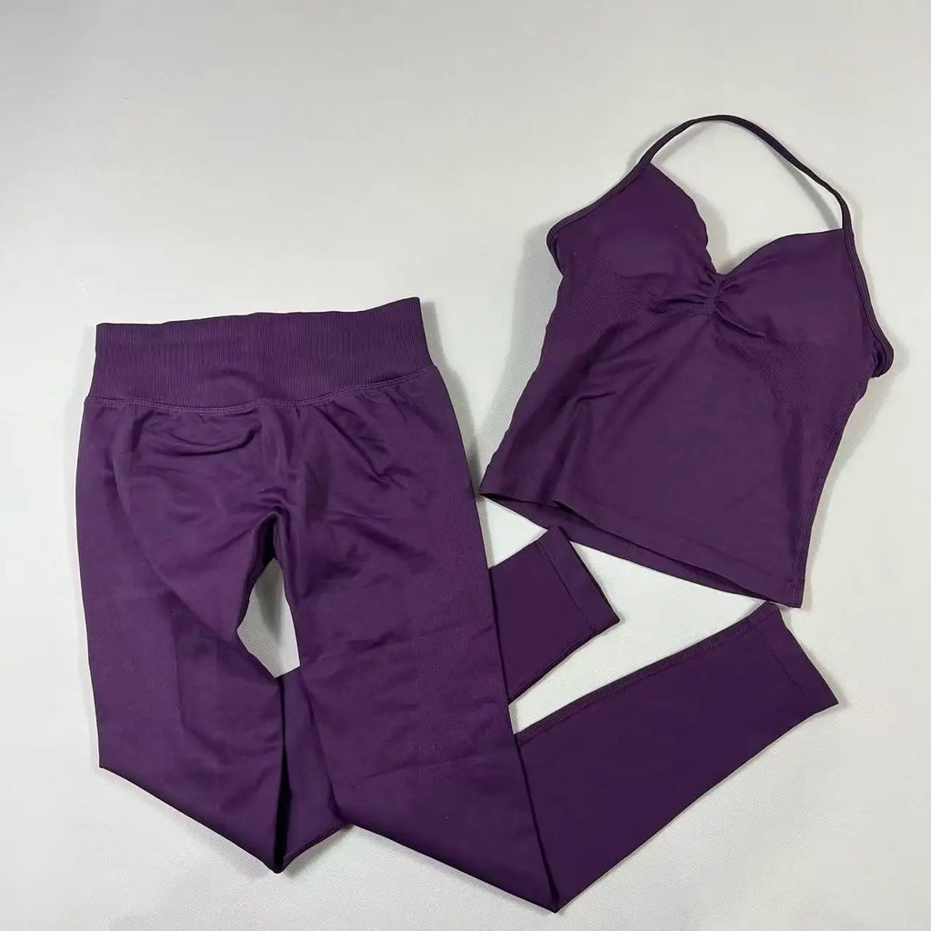 UETEEY Seamless Gym Set Women Tank Tops High Waist Scrunch Yoga Leggings Fitness Clothes Workout Sets Gym Suit Activewear