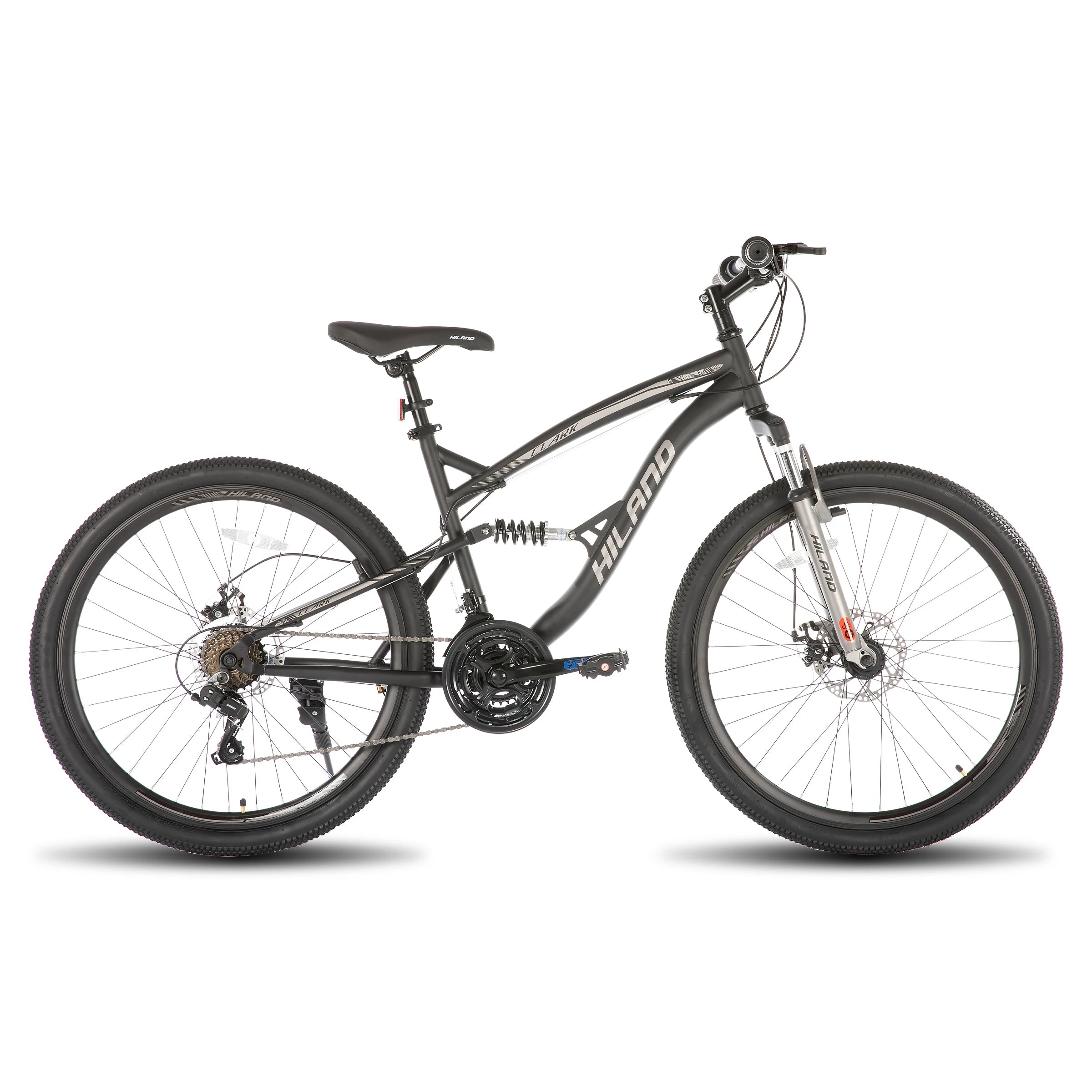 Hiland Mountainbike mit Vollfederung für Herren, 21 Gänge, 26 Zoll Laufrad, Scheibenbremsen vorne und hinten, für Herren, Damen, Erwachsene