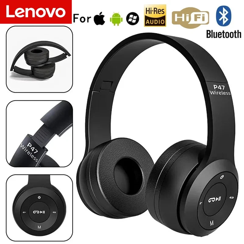 Lenovo Multifunktionaler tragbarer faltbarer kabelloser Bluetooth 5.0 Kopfhörer Für Bluetooth-Verbindung Kabelgebundene Verbindung