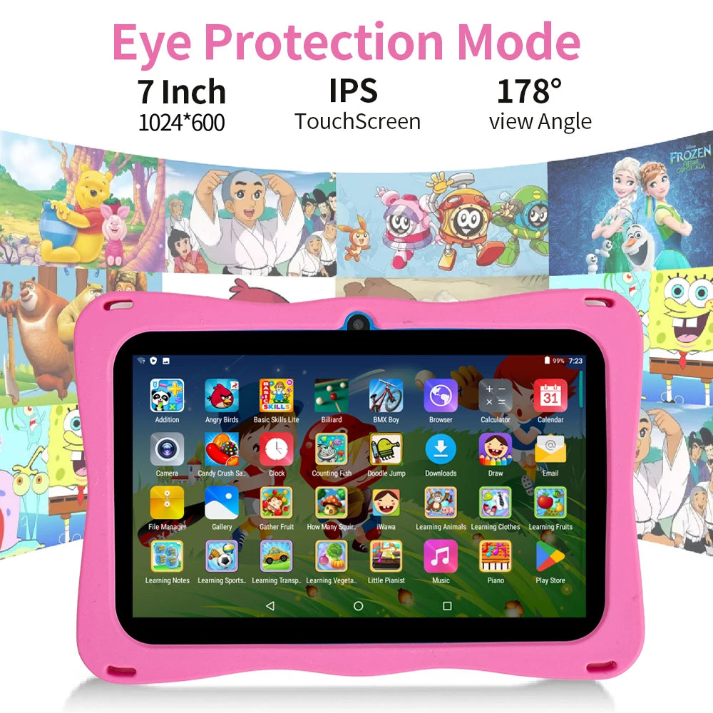 BDF Tablet für Kinder 7 Zoll Android 11 System 32 GB WiFi Bluetooth Dual-Kamera Bildungssoftware installiert mit Schutzhülle