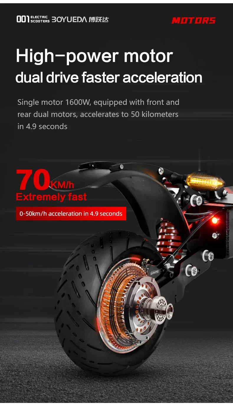 BOYUEDA Q7PRO Elektroroller 3200W Doppelmotor 52V19AH Faltbar 10 Zoll Reifen 70KM/H Höchstgeschwindigkeit 70KM Reichweite mit Sitz