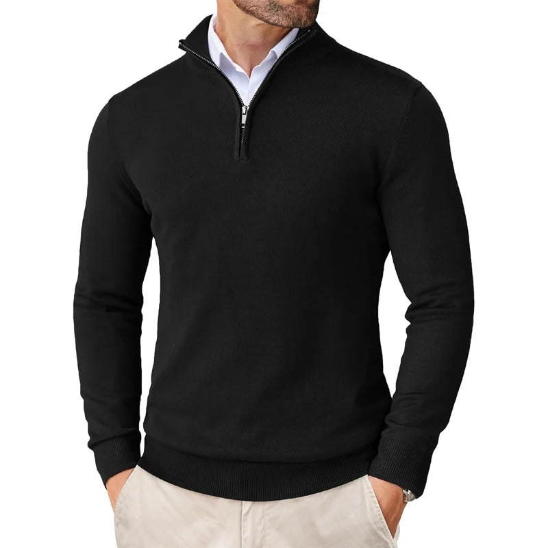 Herren-Strickpullover mit Stehkragen, Reißverschluss, Slim Fit, leicht, Rollkragen, lässig, Half Turtleneck, gestrickt, für Outdoor und Streetwear
