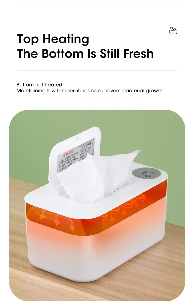 Baby Wipe Warmer Heater with LED Display, Wet Towel Dispenser Portable USB Charge Baby Wipe Warmer Napkin Heating Box Home/Car