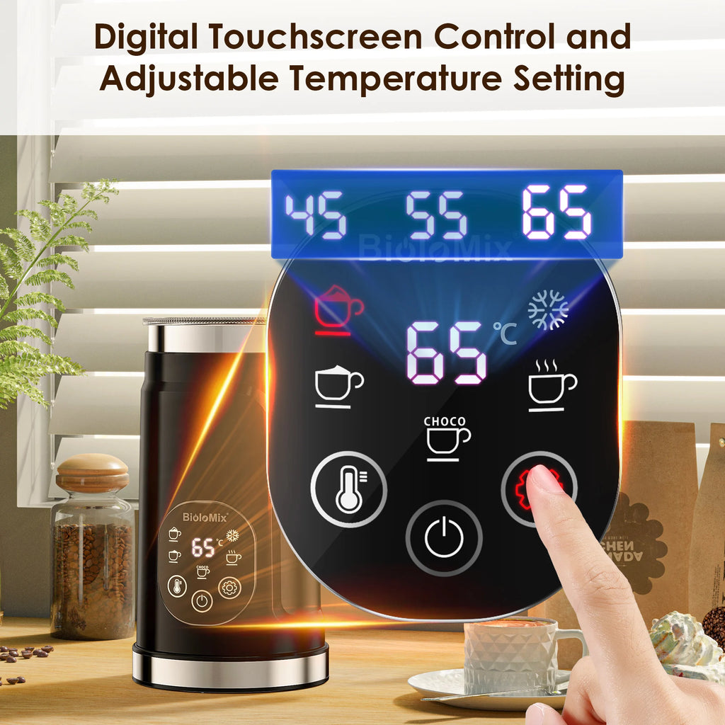 BioloMix 5-in-1 smarter Milchaufschäumer mit LED-Touch-Display, stilvoller Schaum für Kaffee & Lattes, Heiß- und Kaltschaumbereiter